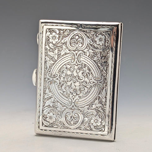 1898 British antique sterling silver double door card case 83g Charles Chesterman